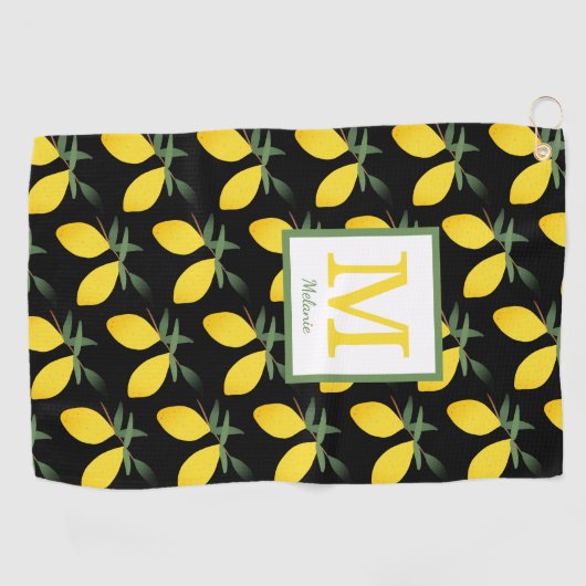 Lemon Citrus Monogram Name Golfhandtuch (Horizontal)