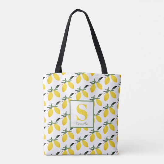 Lemon Citrus Monogram Name Tasche (Rückseite)