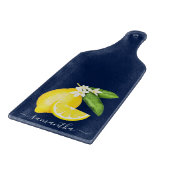 Lemon Citrus Monogram Navy Blue Schneidebrett (Ecke)