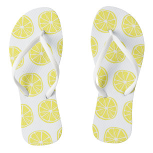Lemon Citrus Muster farbenfroh gelb weißer Sommer Badesandalen
