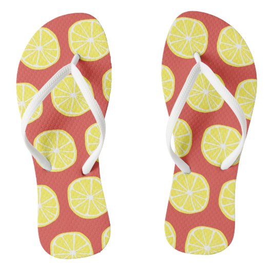 Lemon Citrus Muster farbenfroh gelber Sommerspass Badesandalen (Fußbett)