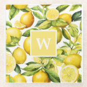 Lemon Citrus Muster Monogram Glasuntersetzer (Vorderseite)