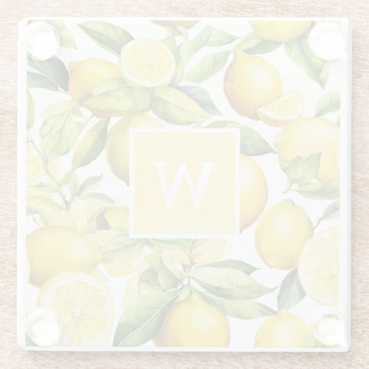 Lemon Citrus Muster Monogram Glasuntersetzer (Rückseite)