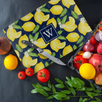 Lemon Citrus Muster Monogram Navy Blue