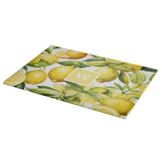 Lemon Citrus Muster Monogram Schneidebrett (Ecke)