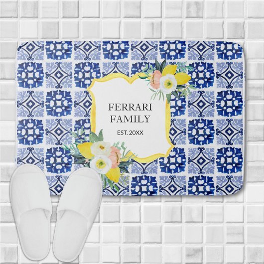 Lemon Citrus Navy Blauer italienischer Mittelmeer Badematte