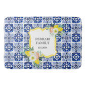 Lemon Citrus Navy Blauer italienischer Mittelmeer Badematte (Vorderseite)