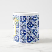 Lemon Citrus Navy Blauer italienischer Mittelmeer Jumbo-Tasse (Vorderseite)