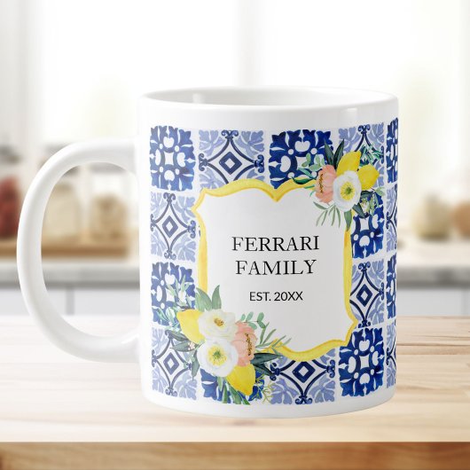 Lemon Citrus Navy Blauer italienischer Mittelmeer Jumbo-Tasse