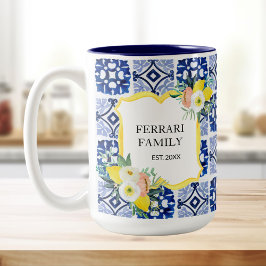 Lemon Citrus Navy Blauer italienischer Mittelmeer Zweifarbige Tasse
