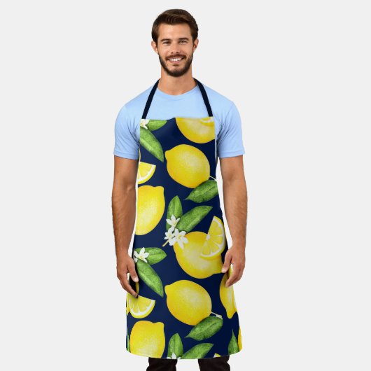Lemon Citrus Navy Blue Schürze (Getragen)