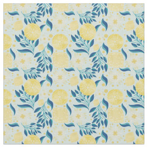 Lemon Citrus Pastel Blue Floral Stoff
