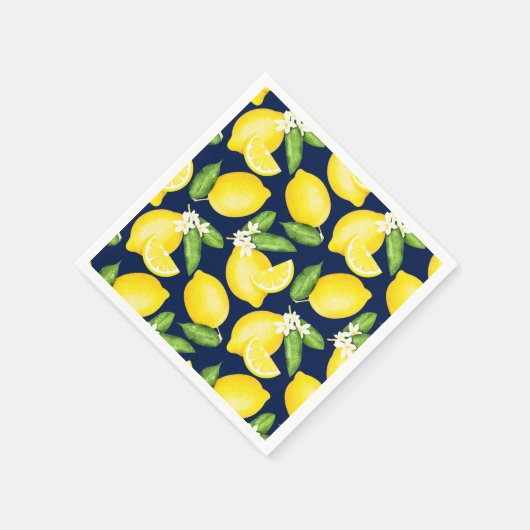 Lemon Citrus Pattern Navy Blue Serviette (Ecke)