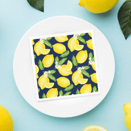 Lemon Citrus Pattern Navy Blue Serviette