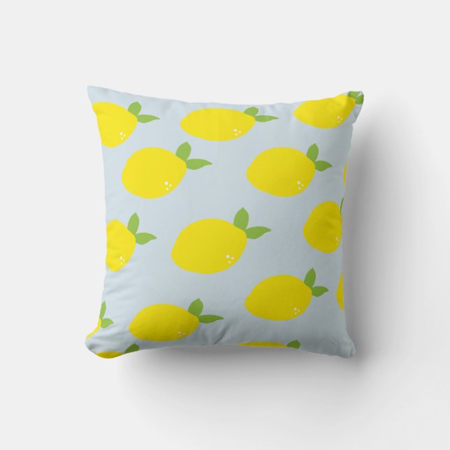 Lemon Citrus Pattern Sky Blue Pillow Kissen (Vorderseite)