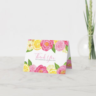 Lemon Citrus Pink Floral Baby Dusche Vielen Dank Dankeskarte