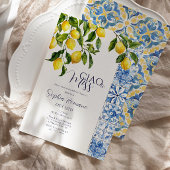 Lemon Citrus Positano Blue Tiles Brautparty Einladung