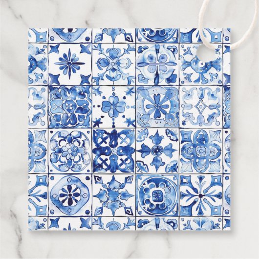 Lemon Citrus Positano Blue Tiles Brautparty Geschenkanhänger (Rückseite)