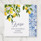 Lemon Citrus Positano Blue Tiles Brautparty Geschenkanhänger (Vorderseite)
