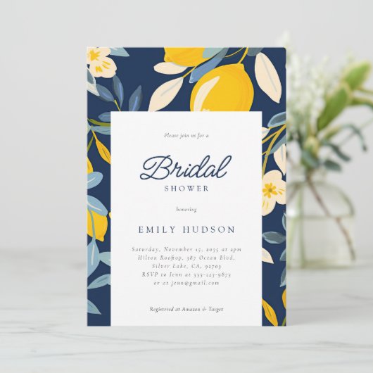 Lemon Citrus Positano Brautparty Einladung (Stehend Vorderseite)
