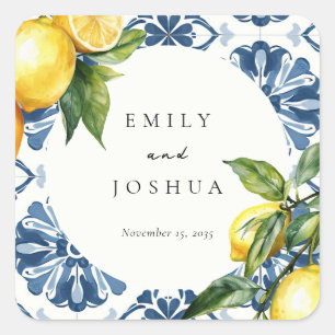 Lemon Citrus Positano Italienische Hochzeit Quadratischer Aufkleber