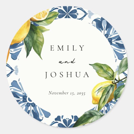 Lemon Citrus Positano Italienische Hochzeit Runder Aufkleber (Vorderseite)