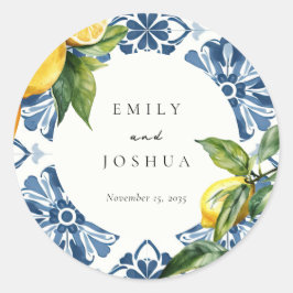 Lemon Citrus Positano Italienische Hochzeit Runder Aufkleber