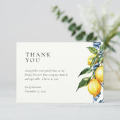 Lemon Citrus Positano Italienisches Brautparty Dankeskarte (Stehend Vorderseite)