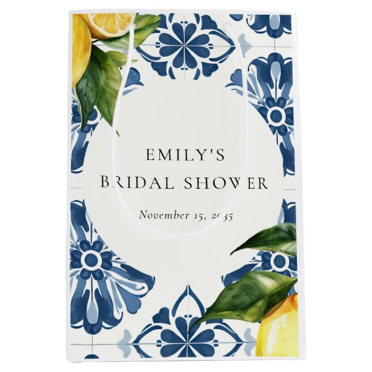 Lemon Citrus Positano Italienisches Brautparty Mittlere Geschenktüte (Vorderseite)