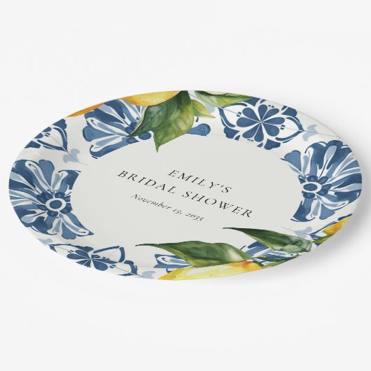 Lemon Citrus Positano Italienisches Brautparty Pappteller (Schrägansicht)