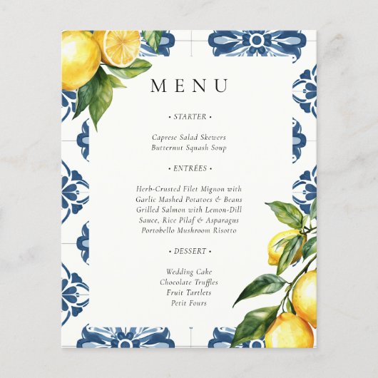 Lemon Citrus Positano Italienisches Hochzeitsmenü (Vorderseite)