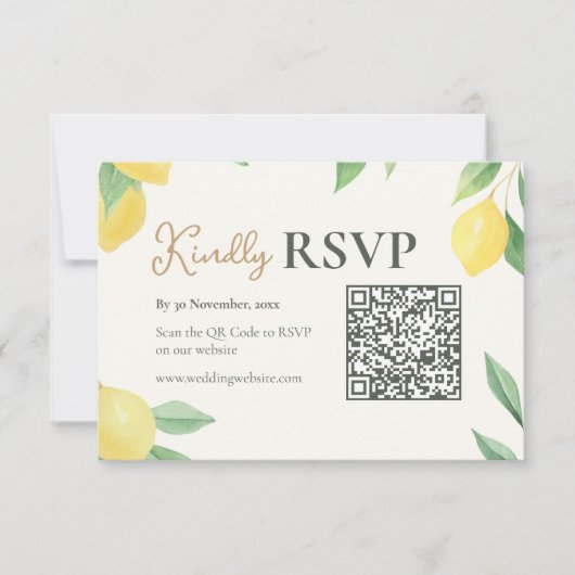 Lemon Citrus QR Code Wedding RSVP Card (Vorderseite)