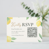 Lemon Citrus QR Code Wedding RSVP Card Karte (Stehend Vorderseite)
