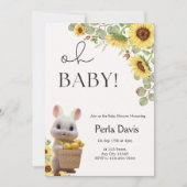 Lemon Citrus Rabbit Sunflowers Summer Baby Dusche Einladung (Vorderseite)