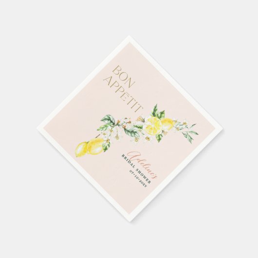 Lemon Citrus Soft Blush Main Squeeze Brautparty Serviette (Ecke)