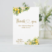 Lemon Citrus Sommer geschlechtsneutral Baby Dusche Dankeskarte (Stehend Vorderseite)