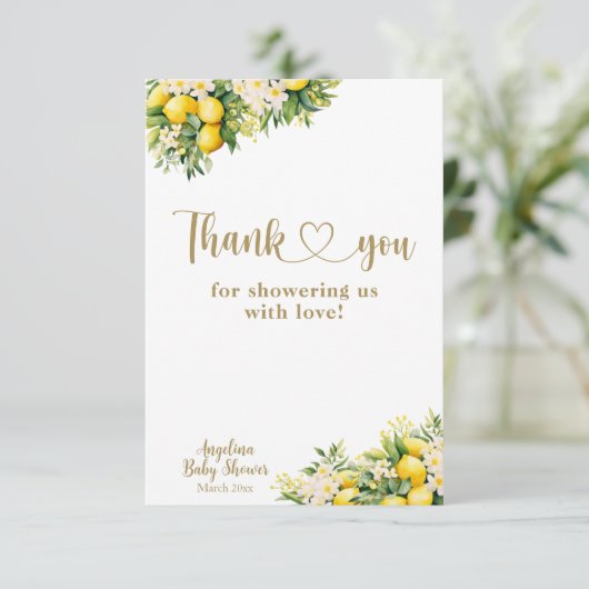 Lemon Citrus Sommer geschlechtsneutral Baby Dusche Dankeskarte (Stehend Vorderseite)