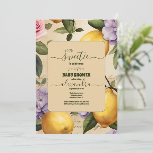 Lemon Citrus Sommer geschlechtsneutral Baby Dusche Einladung (Stehend Vorderseite)