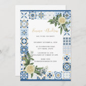 Lemon Citrus Spanish Tile Pattern Wedding Einladung (Vorne/Hinten)