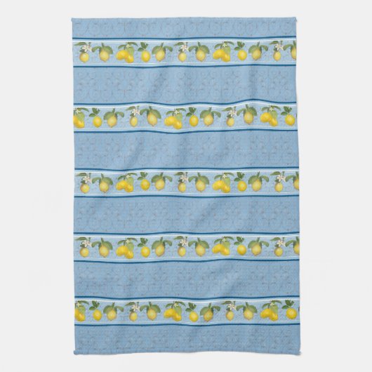 Lemon Citrus Stripe Bauernhof Blue French Country Geschirrtuch (Vertikal)