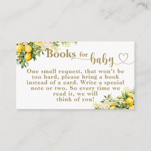 Lemon Citrus Summer Book Anfrage Kinderdusche Begleitkarte (Vorderseite)