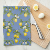 Lemon Citrus Trellis French Country Farmhouse Blue Geschirrtuch (Viertel Falte)