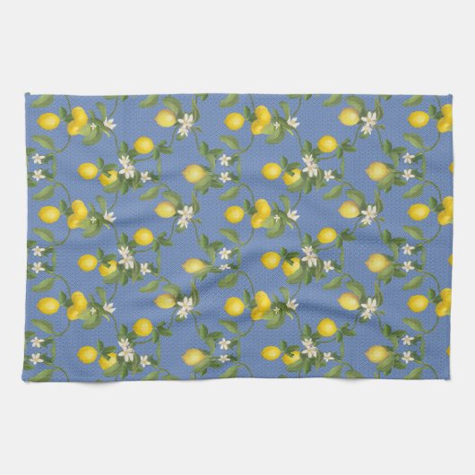 Lemon Citrus Trellis French Country Farmhouse Blue Geschirrtuch (Horizontal)