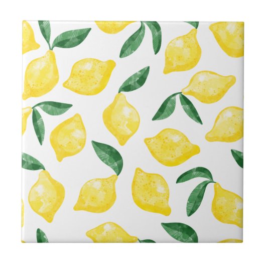 Lemon Citrus Wasserfarbe Mittelmeer Fliese (Vorderseite)