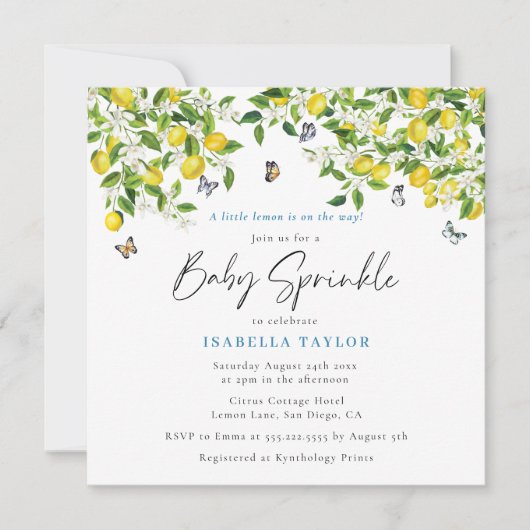 Lemon Citrus Watercolor Baby Sprinkle Einladung (Vorderseite)
