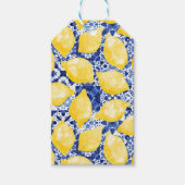 Lemon Citrus Watercolor Blue Mediterranean Tile Geschenkanhänger (Vorderseite)
