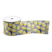 Lemon Citrus Watercolor Blue Mediterranean Tile Satinband (Spule)