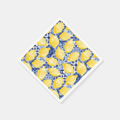 Lemon Citrus Watercolor Blue Mediterranean Tile Serviette (Ecke)