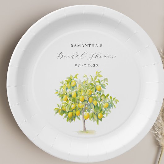 Lemon Citrus Watercolor Brautparty Pappteller