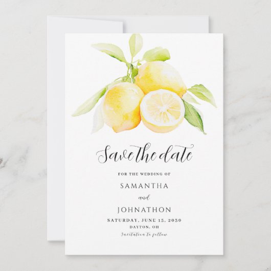 Lemon Citrus Watercolor Hochzeit speichern das Dat Save The Date (Vorderseite)